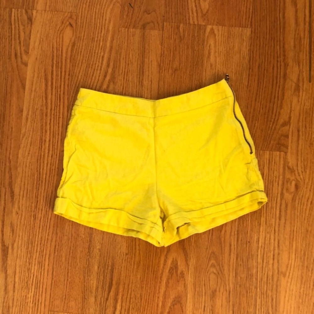 Cuffed Yellow Linen Shorts